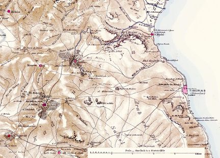 Magdala - Migdal/el-Mejdel - Carte de 1870 de la région de Tibériade