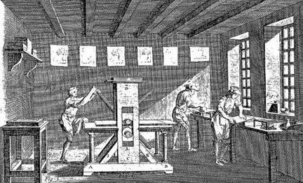 presse xylographique de Gutenberg avec des caractères mobiles
