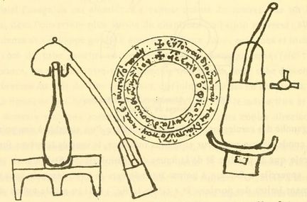 Alambic et vase à fixation - Manuscrit du XVe siècle - Introduction à la chimie des Anciens et du Moyen-Age (page 136) - Berthelot