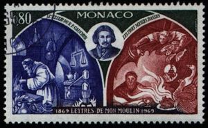 Timbre de Monaco polychrome de 1969 célébrant le 100ème anniversaire de la publication des 