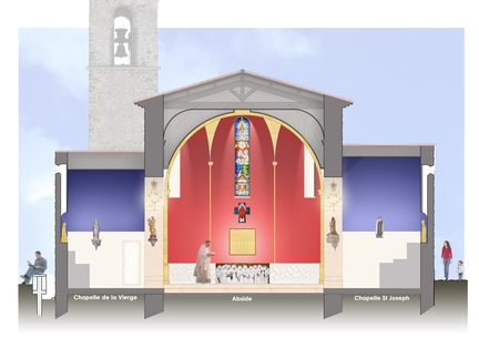 Église paroissiale Saint-Antoine de Châteauneuf-le-Rouge, Bouches-du-Rhône - Coupe abside - José Pasqua, Architecte du Patrimoine, Architecte DPLG, Marseille