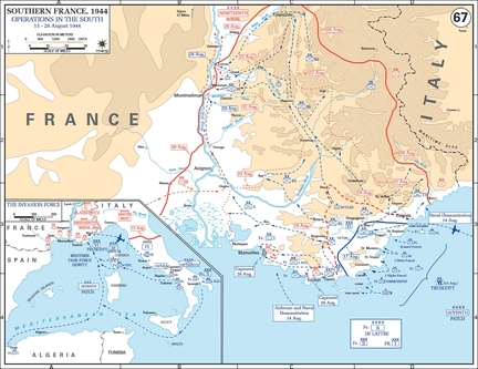 Carte des opérations militaires alliées en Provence des 15 au 28 août 1944