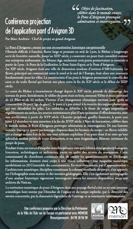 Conférence-projection : Le pont d'Avignon, une reconstitution historique exceptionnelle - Espace de création Artistique de l'Isle-sur-la-Sorgue, 11/02/2017