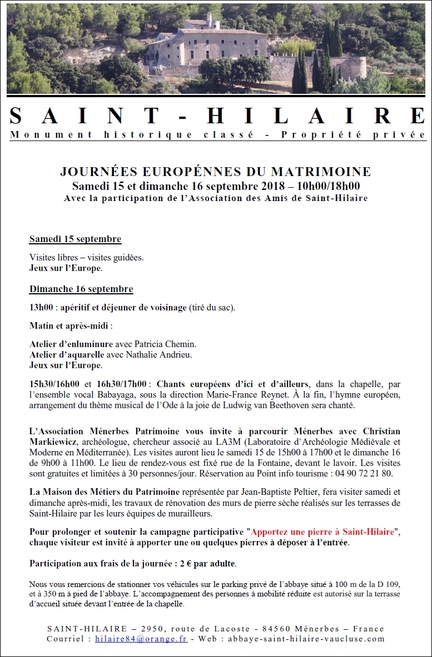 Programme 2018 des Journées européennes du patrimoine à l'abbaye Saint-Hilaire