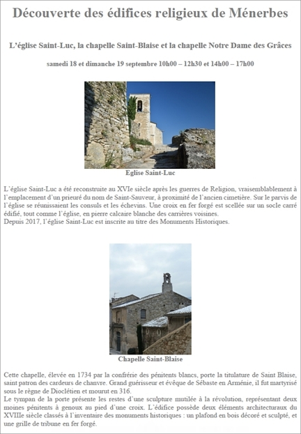 18-19.09.2021 - Journées européennes du patrimoine - Ménerbes - Vaucluse