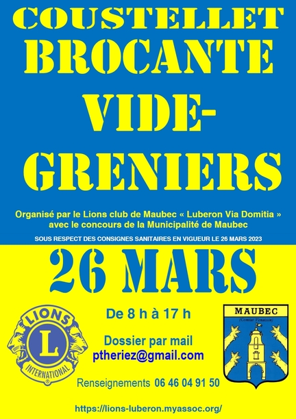2023 03 27 COUSTELLET - Vide-greniers organisé par le Lions club Luberon Via Dominitia et le concours de la municipalité de MAUBEC