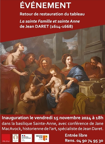 2024.11.15 - Apt, basilique Sainte-Anne: retour de restauration du tableau La sainte Famille et sainte Anne de Jean DARET (1614-1668)