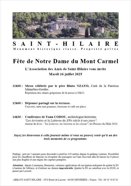 2025/07/16 - Abbaye Saint-Hilaire - Fte de Notre Dame du Mont Carmel - Messe clbre par le pre Blaize Nzayo, cur de la Paroisse Mnerbes-Gordes