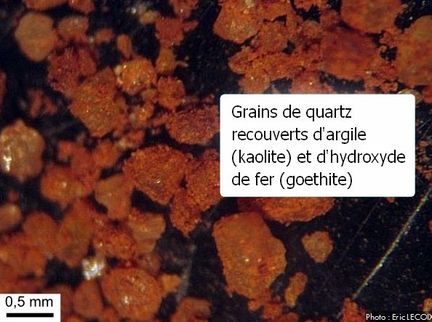 Grains de quartz recouvert de kaolite et de goethite