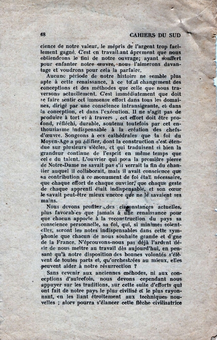 Bernard Zehrfuss, Oppède, essais de renaissance, Cahiers du Sud, n° 232, février 1941