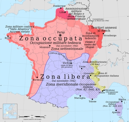 Seconde Guerre mondiale : division des territoires français après l'occupation