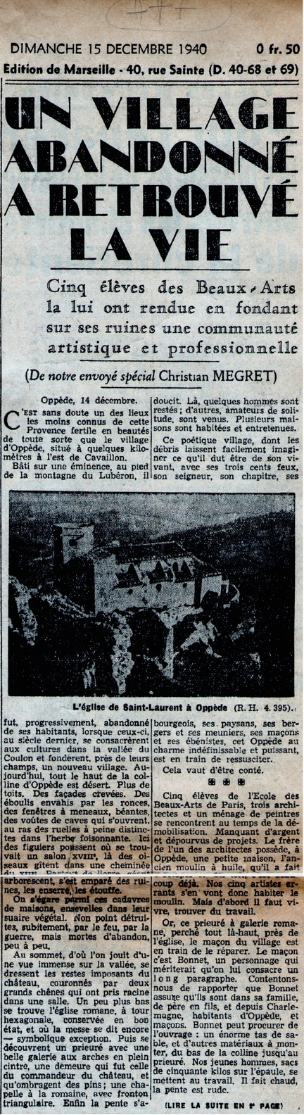 Un village abandonné a retrouvé la vie - Le Jour L'Echo de Paris, 15 décembre 1940