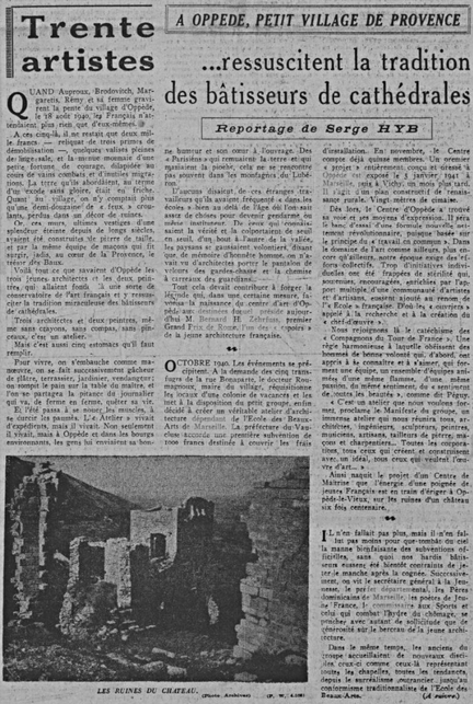 Trente artistes ressuscitent la tradition des bâtisseurs de cathédrales - Le Journal - Paris, n° 18.096, 23 juin 1942