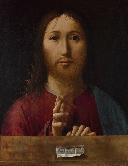 Salvador mundi (Christ bénissant), 1475, huile sur bois, 38,7 x 29,8 cm, National Gallery, Londres - Grande-Bretagne