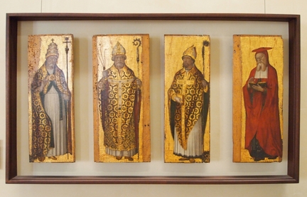Polyptyque dispersé de saint André (env. 1495): prédelle des Quatre Docteurs de l'Eglise, huile sur panneau bois, 44 x 15 cm, Ca' d'Oro, Venise - Italie
