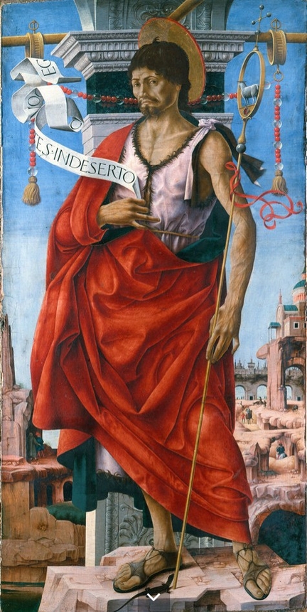 Polyptyque Griffoni: Saint Jean-Baptiste (1473), huile sur panneau bois, pinacothèque de Brera, Milan - Italie
