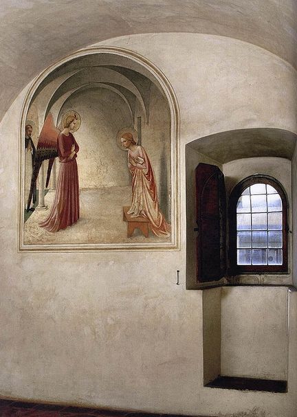 Annonciation avec présence de Pierre de Vérone, fresque de la cellule n°3, 176 x 148 cm, couvent de San Marco, Florence - Italie