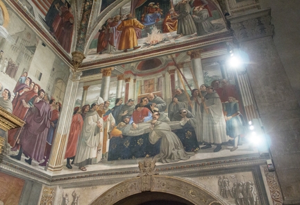 Funérailles de saint François (vers 1475) fresque, chapelle sainte Fina de la Collégiale Santa Maria Assunta, San Gimignano - Italie