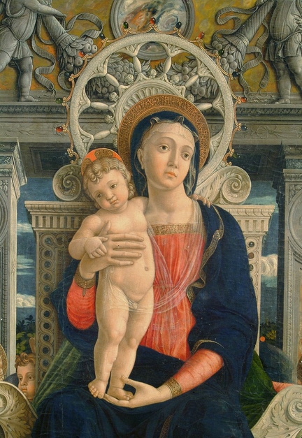 Retable polyptyque de San Zeno, Vierge à l'enfant (1457-1460), panneau central, tempera sur panneau bois, basilique San Zeno, Vérone - Italie
