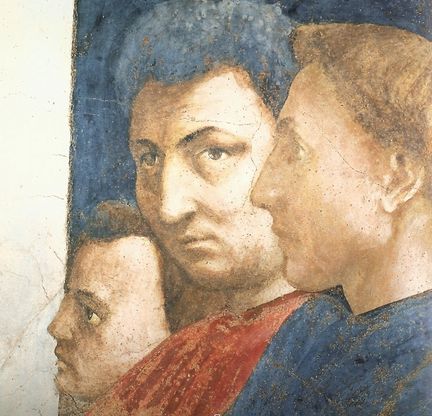 Au centre: Masaccio, autoportrait - Chapelle Brancacci, église Santa Maria del Carmine, Florence - Italie