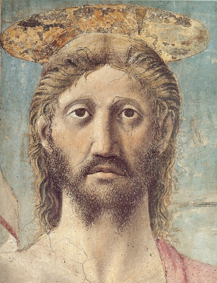 La Résurrection du Christ (1463-1465), fresque et détrempe, 225 x 200 cm, détail du visage du Christ, Museo Civico, Sansepolcro - Italie
