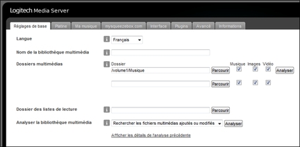 Logitech Media Server Rglages Dossier multimdias