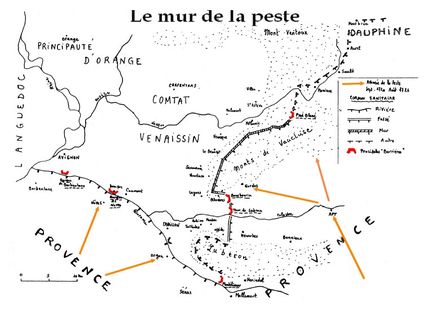 1720 - Plan du mur de la peste entre Comtat Venaissin et Provence