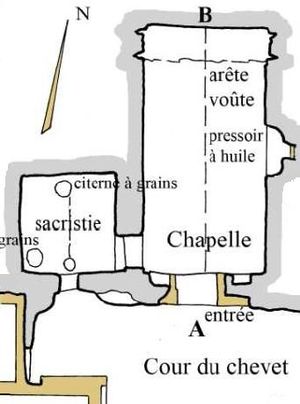 Plan de la chapelle troglodyte de l'abbaye Saint-Hilaire - Vaucluse