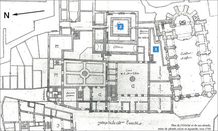 Plan (époque révolutionnaire) de la cathédrale, du cloître et de la chapelle Saint-Etienne - Archives municipales de Carpentras