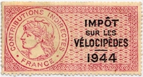 Timbre fiscal français pour les vélocipèdes de l'année 1944
