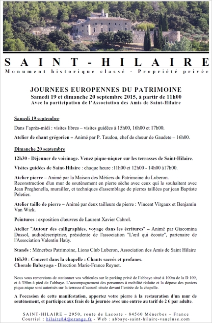 Journées européennes du patrimoine - Abbaye Saint-Hilaire - 19-20.09.2015