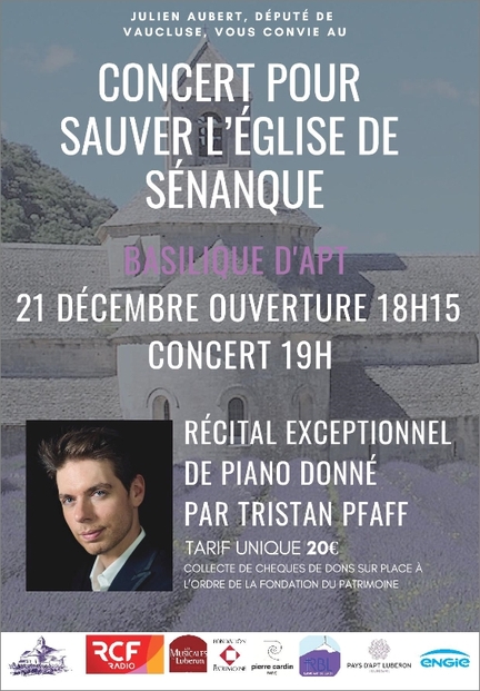 21.12.2018 - Apt - Concert de Noël en la basilique Saint-Anne, donné par Tristan Pfaff, piano, au profit de la la sauvegarde de l'église de l'abbaye de Sénanque