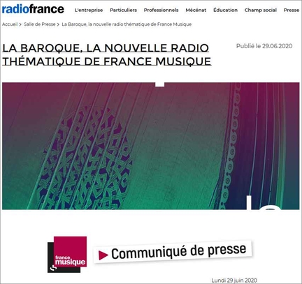 2020.06.29 La Baroque la nouvelle radio thématique de France Musique
