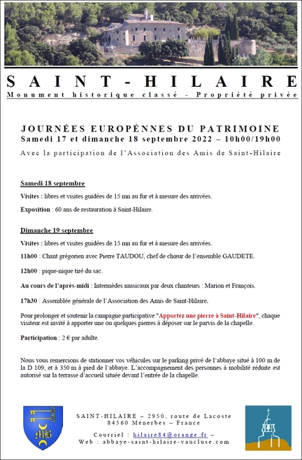 2022/09/17 et 18 - Journées du patrimoine à Ménerbes et à l'abbaye Saint-Hilaire