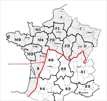 Carte de l'organisation géographique de la Résistance française