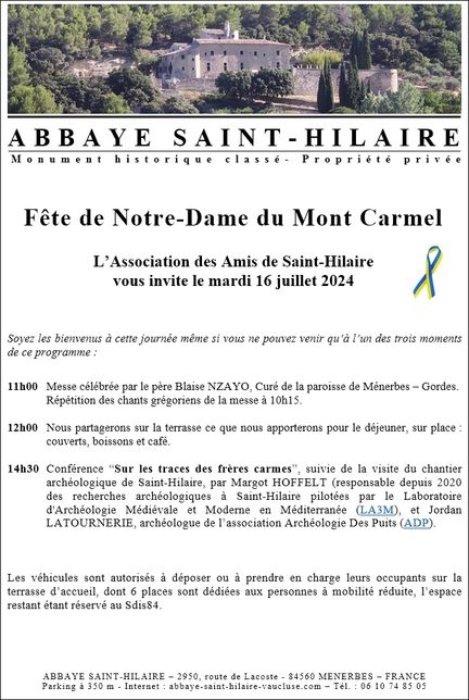 2024/07/16 - Abbaye Saint-Hilaire - Fte de Notre Dame du Mont Carmel - Messe clbre par le pre Blaize Nzayo, cur de la Paroisse Mnerbes-Gordes