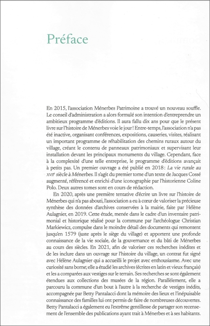 2026.01.31 Sortie du livre: M�nerbes Histoire d'un village du Luberon - Pr�face David Butcher, Pr�sident, M�nerbes Patrimoine