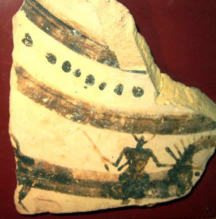 Dieu cavalier peint sur céramique pseudo-ionienne - Musée archéologique du Pègue (Drôme)