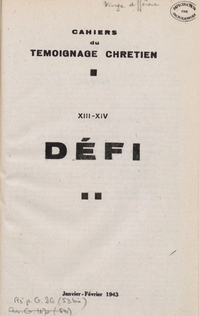 Cahier du Témoignage chrétien - 1943/01 (n° 13 et 14)