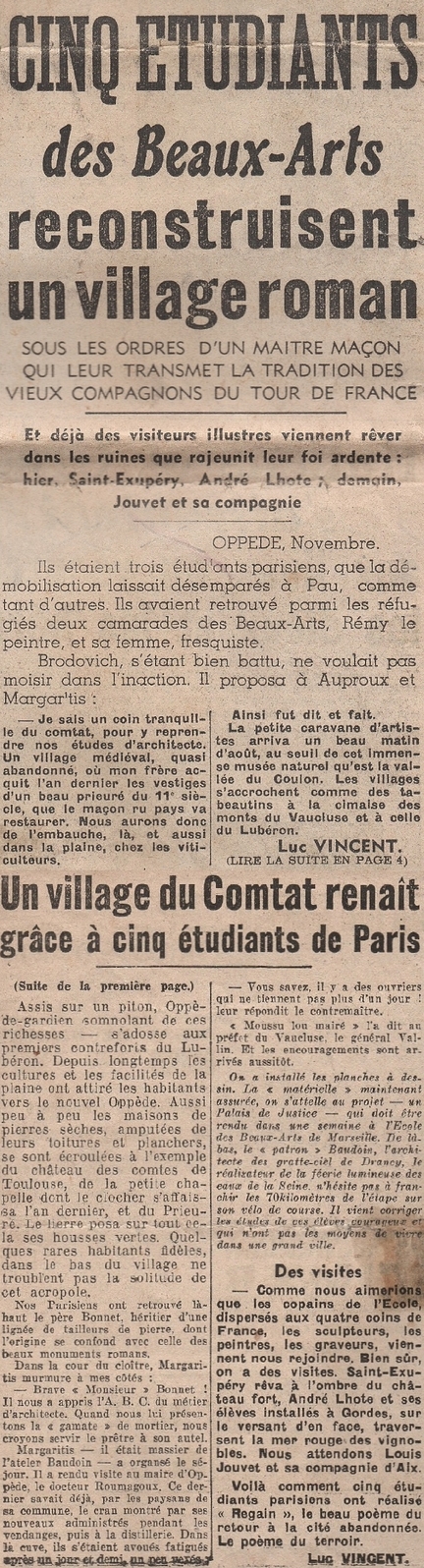 Cinq étudiants des Beaux-Arts reconstruisent un village roman - Paris-soir, 19 novembre 1940