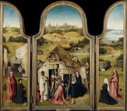 Triptyque de l’Adoration des mages (v. 1510), huile sur panneau bois, panneau central: 146,7 x 84 cm, volet: 146,7 x 42 cm, signé dans le coin inférieur gauche, Musée du Prado, Madrid - Espagne