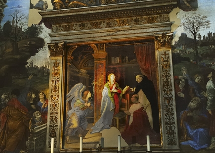 Chapelle Carafa, église Santa Maria sopra Minerva (1488-1493), fresque, retable: Vierge à qui Saint Thomas d’Aquin présente le Cardinal Carafa, Rome - Italie