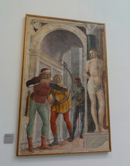 Martyre de saint Sébastien (vers 1489), fresque transférée sur toile, 265 x 170 cm, Pinacothèque de Brera, Milan - Italie