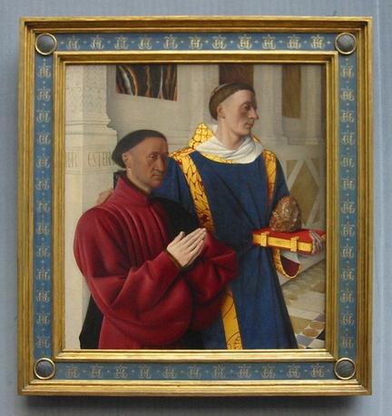 Étienne Chevalier et Saint Étienne, volet droit du diptyque de Melun (vers 1452-1455), huile sur panneau bois, 93 x 85 cm, Gemäldegalerie, Berlin - Allemagne