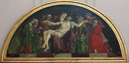 Pietà (vers 1474), lunette demi-circulaire couronnant le retable commandé par la famille Roverella, huile transposée de bois sur toile, 132 x 268, musée du Louvre, Paris - France